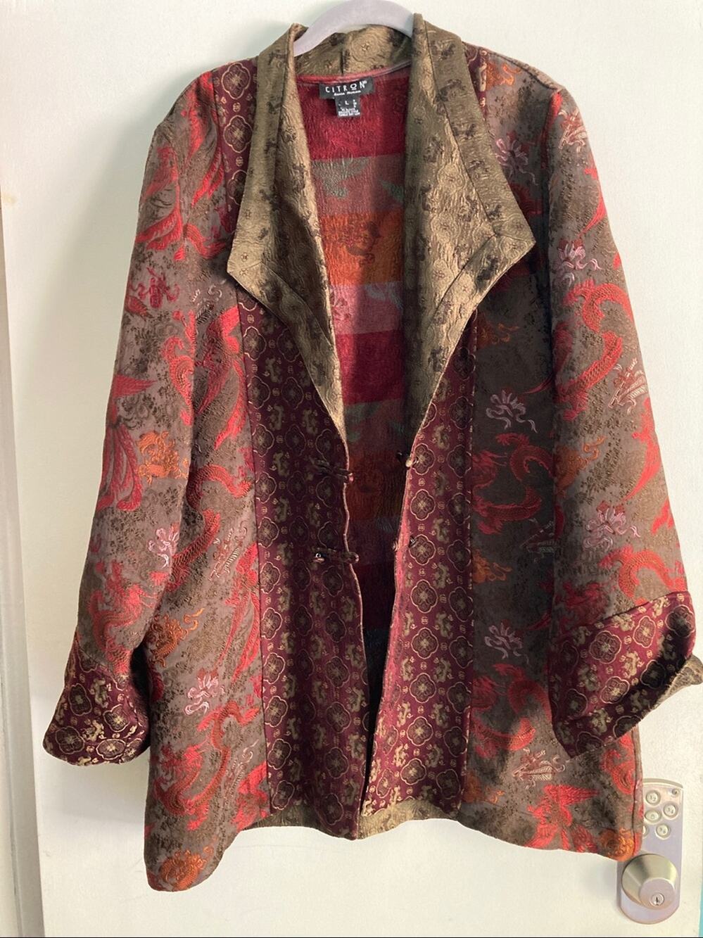 Vintage Citron Santa Monica Womens L Red Dragon Motif Tapestry Brocade Jacket